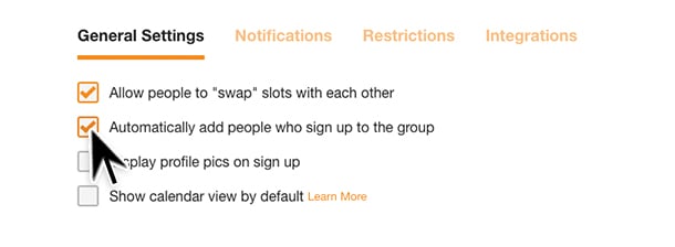 add email addresses to group settings selection