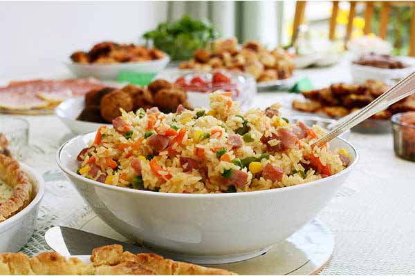 office potluck bowl of fried rice
