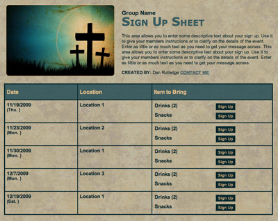 Church usher nursery or Sunday school volunteer sign up sheet