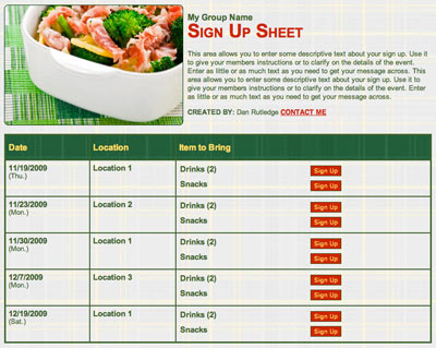 bake sale sign up sheet template