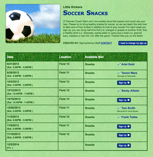 snack schedule template for sports