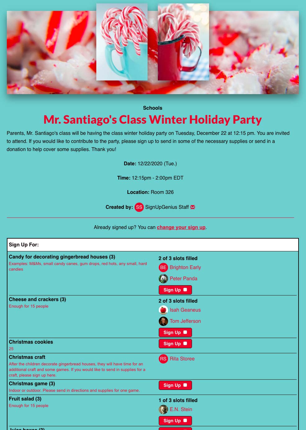 Christmas Party or Holiday Potluck Planning with SignUpGenius