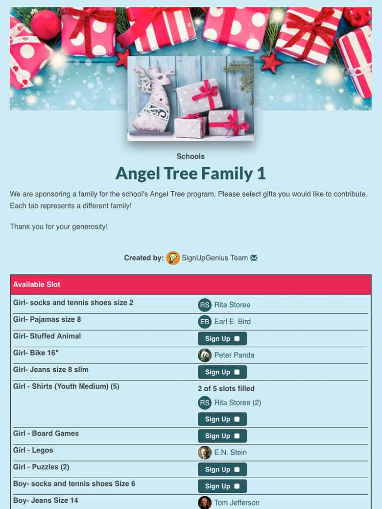 Collect Angel Tree Donations