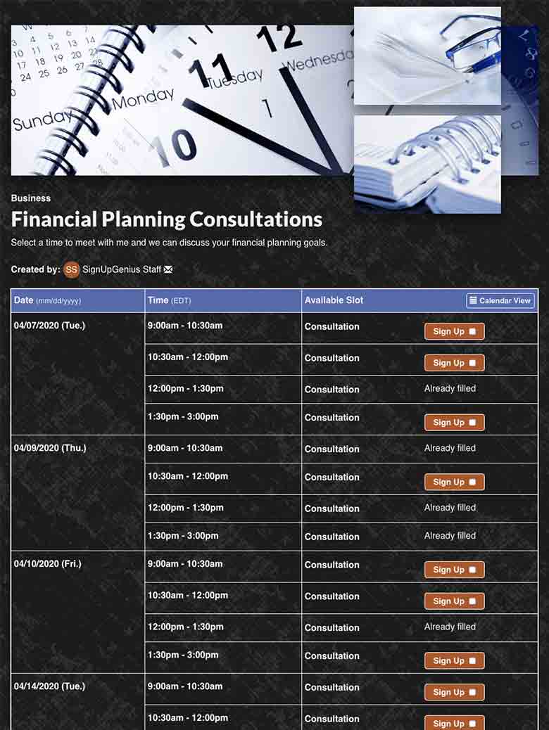 Schedule Financial Planning Appointments