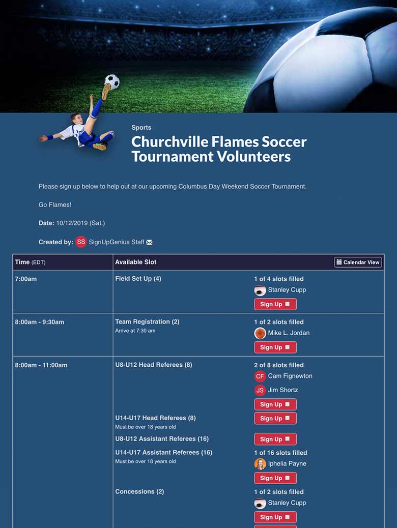 soccer snack sign up sheet template