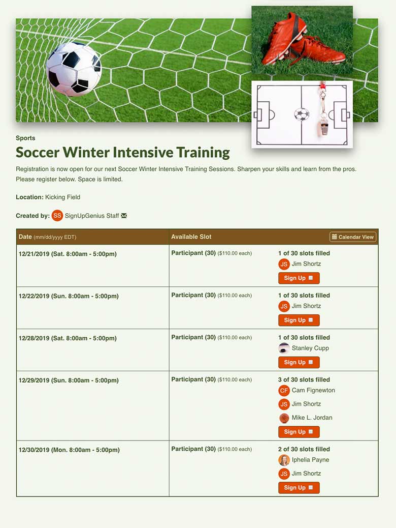 team snack schedule template