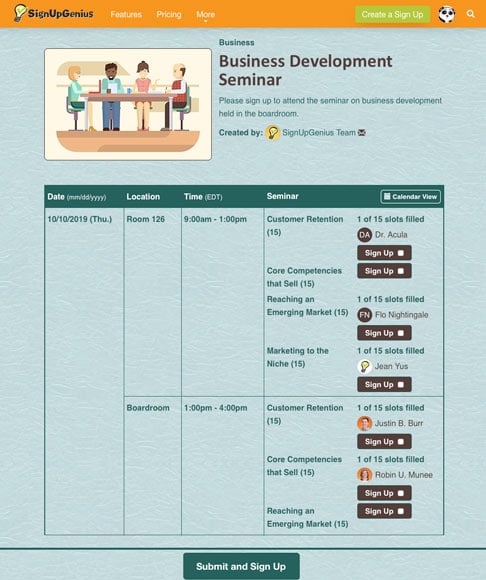 business development seminar sign up