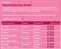 Pretty in Pink sign up sheet