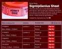 Tickets sign up sheet