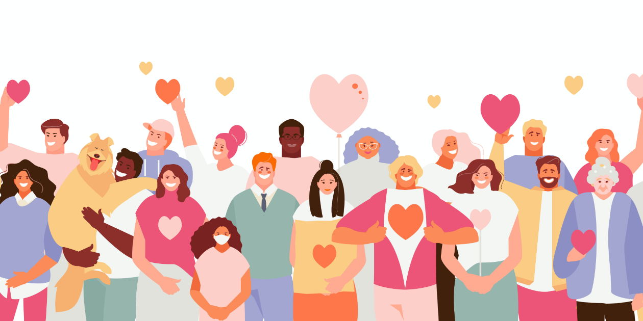 illustration of people surrounded by hearts