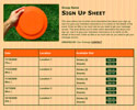Frisbee sign up sheet