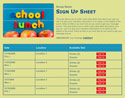 School Lunch 2 sign up sheet