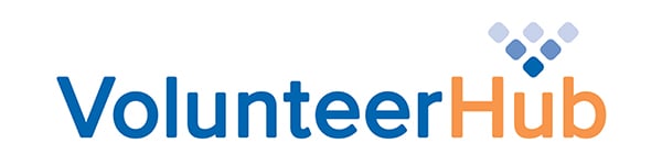 Graphic showing blue and orange Volunteer Hub logo