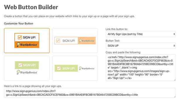 screenshot of web button builder area