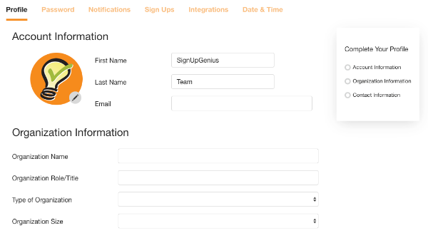 online sign ups signupgenius manage account profile settings