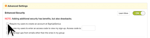 advanced enhanced security settings code
