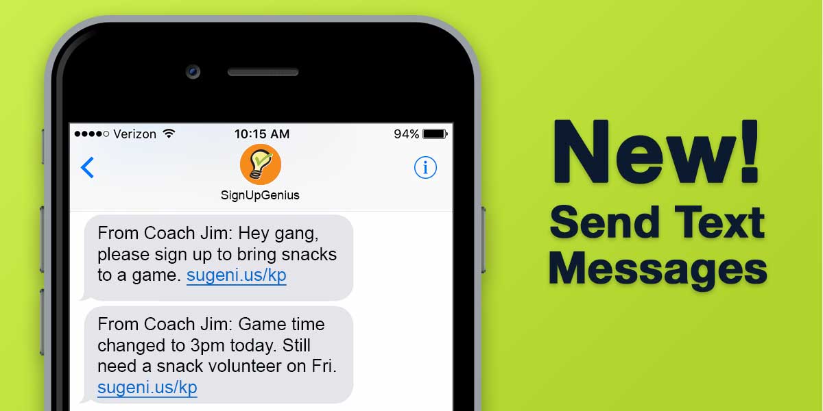 SignUpGenius new features text messaging screenshots mobile