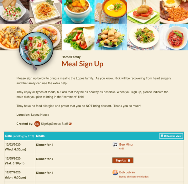screenshot of meal delivery sign up