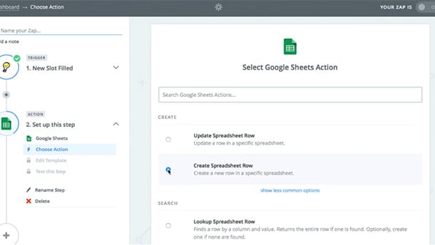 automate online sign up data developer integration zapier apps google sheet spreadsheet action
