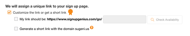 signupgenius customized shortened URL link online sign ups