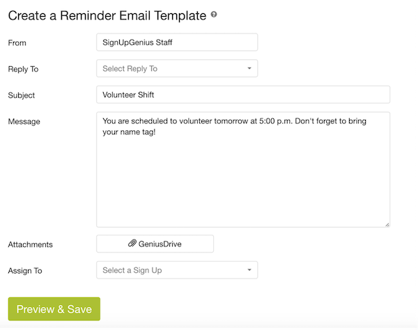 screenshot of customer reminder email template