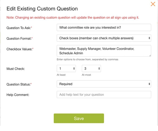 edit existing custom question