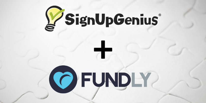 signupgenius plus fundly integration graphic with puzzle piece background