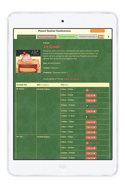 create parent teacher conference meeting schedule school online sign ups