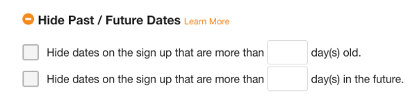 screenshot of option to hide past or future dates