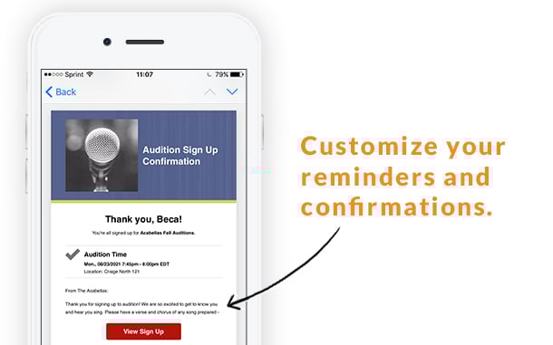 custom confirmations reminders notifications online sign ups sheets forms