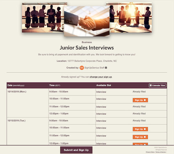 junior sales interviews sign up