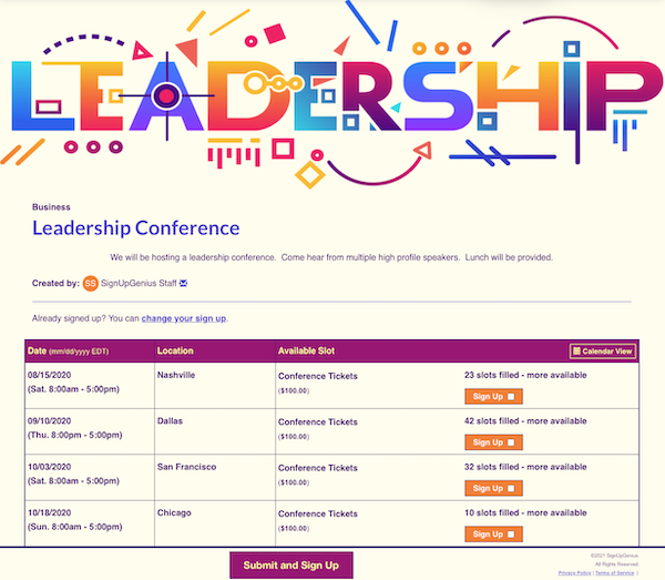 leadership conference sign up