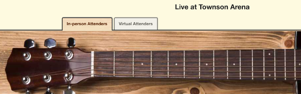 screenshot of tabbed sign ups for in person and virtual concert attenders