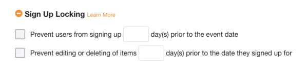 screenshot of option to lock sign up slots prior to event date
