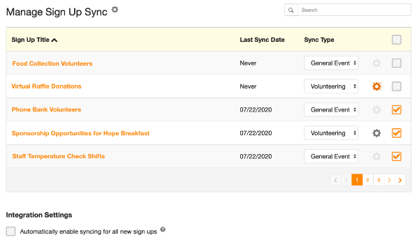 screenshot of signupgenius manage sync area