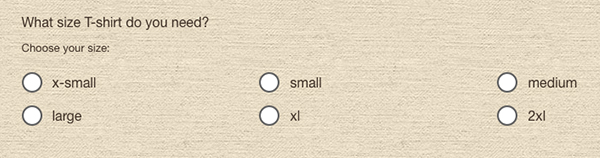 screenshot showing custom questions on a sign up - asking what size T-shirt do you need