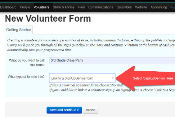 link to SignUpGenius volunteer form in Membership Toolkit