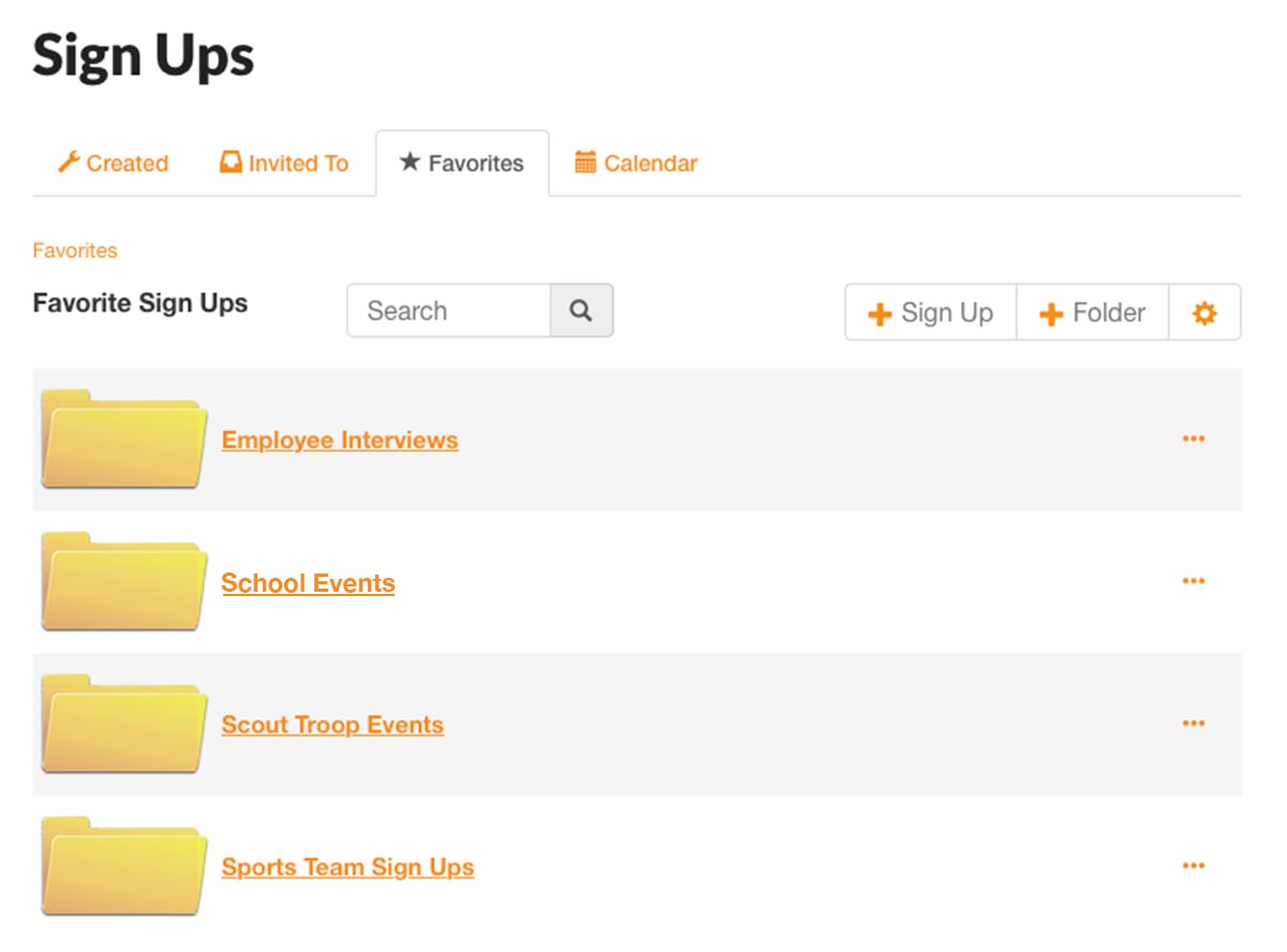 signupgenius sign ups organized favorites folders organizing planning tips features how to guide