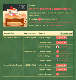 parent teacher conferences signups sign ups meetings school interviews progress report