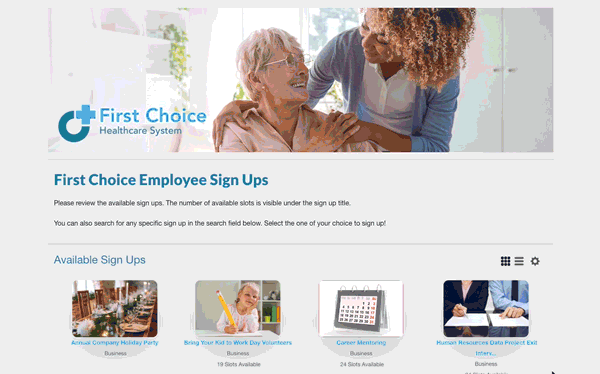 animation scrolling through a portal page for heathcare employees and opening a sign up for training session