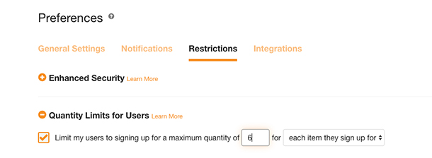 quantity limit feature selection