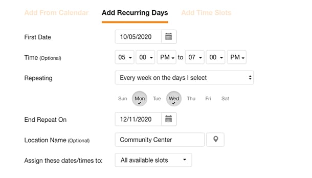 recurring dates generating tool