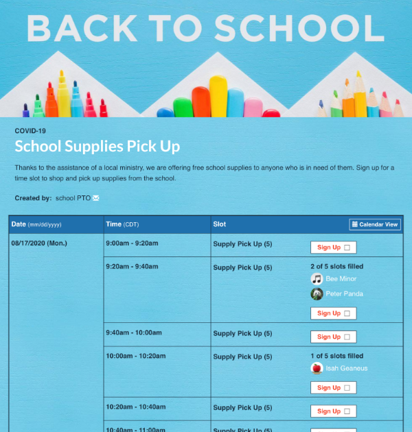 back to school supplies pickup sign up
