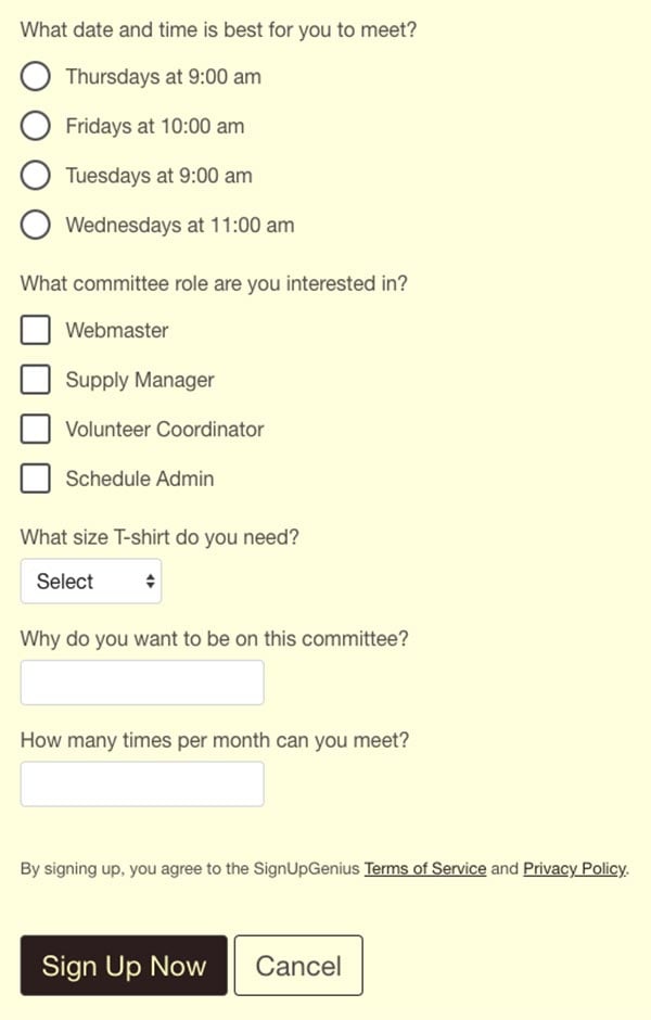 list of survey questions on participant page