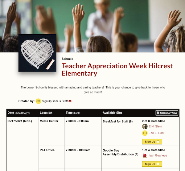 teacher appreciation week hilcrest elementary