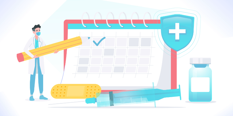 illustration of medical professional making appointment on a calendar