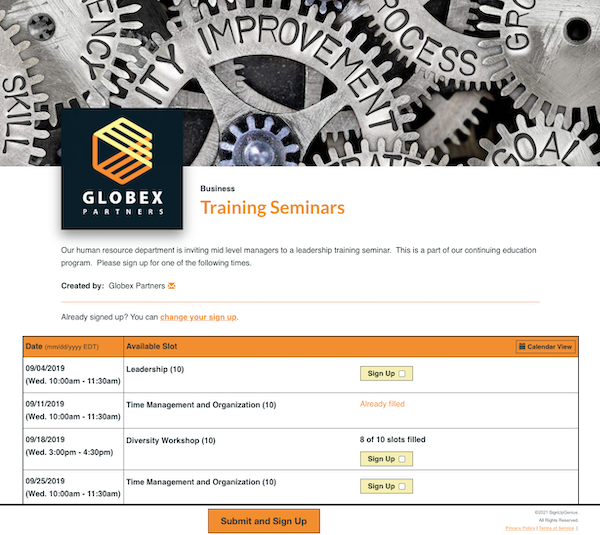 training seminars sign up