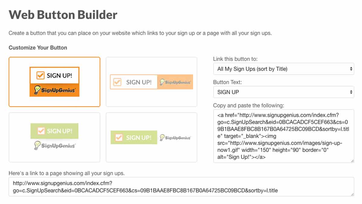 sharing your sign up web button builder