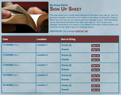 Bible study registration small group sign up form