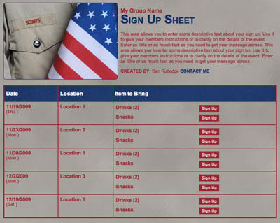 Boy Scouts online volunteer schedule or meeting snacks